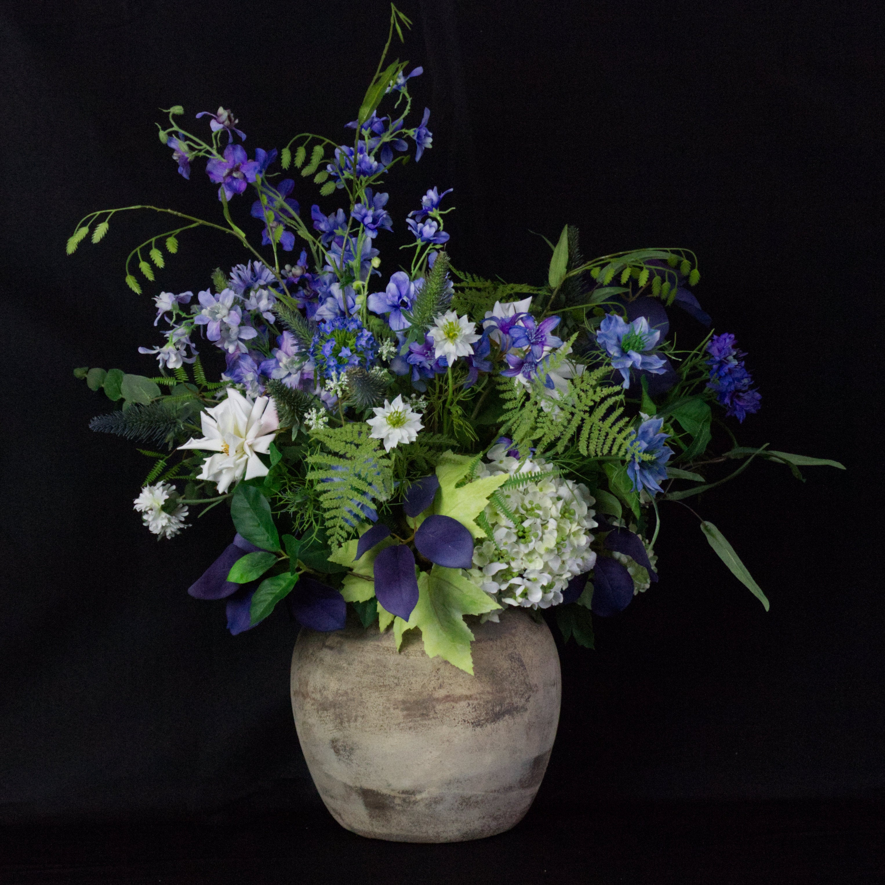 Blue Delphinium & Rose Arrangement