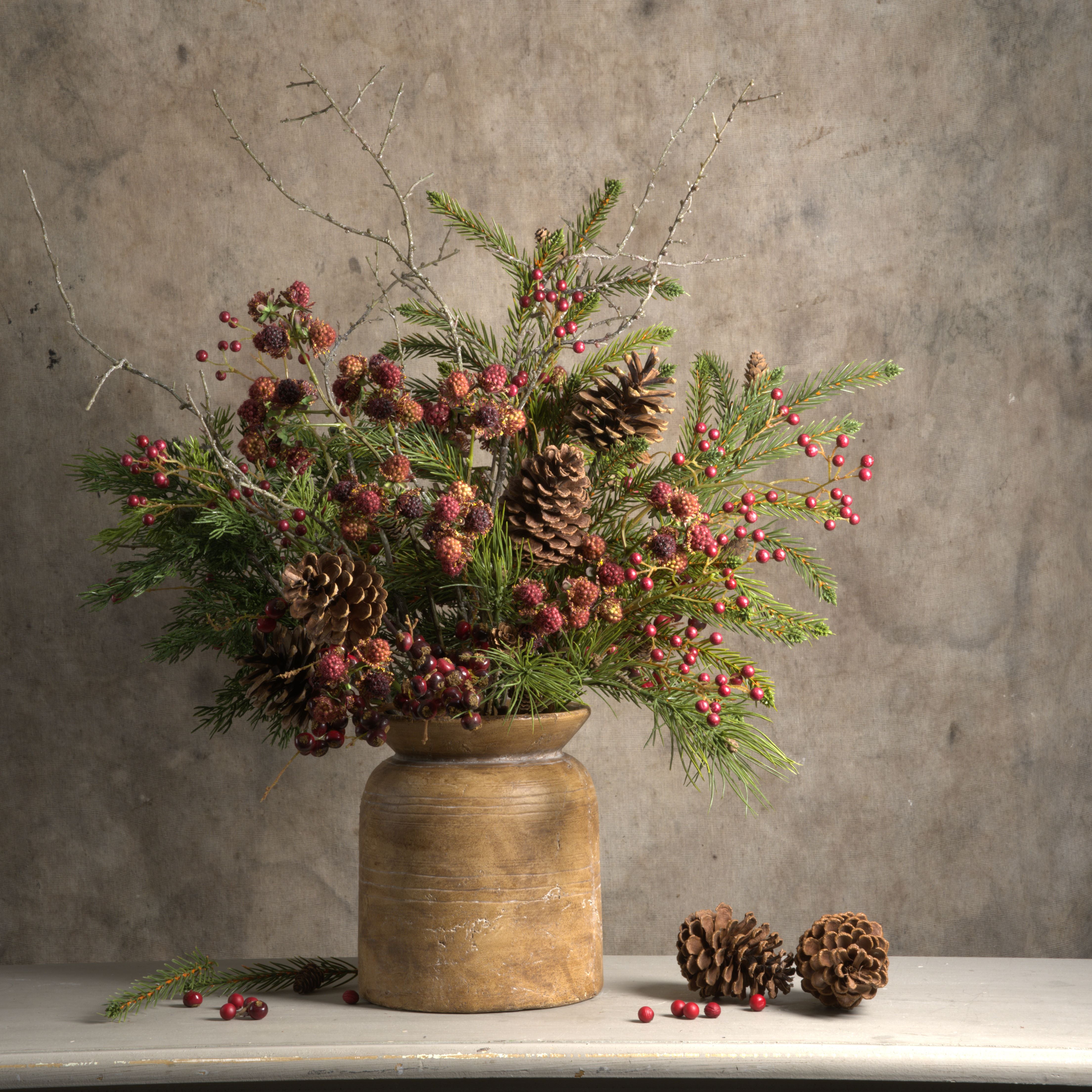 Raspberry, Red Snakeberry & Pine Bouquet