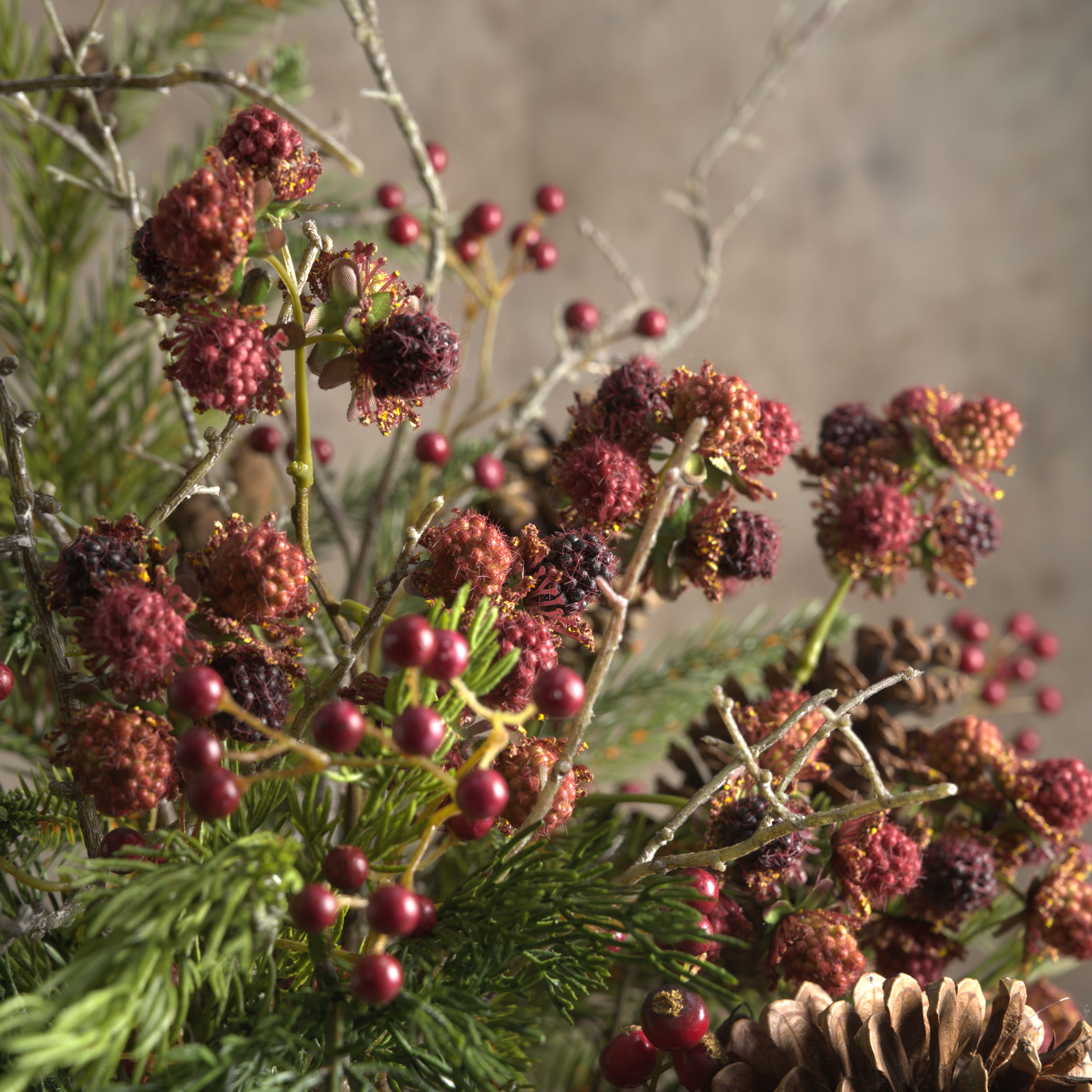 Raspberry, Red Snakeberry & Pine Bouquet