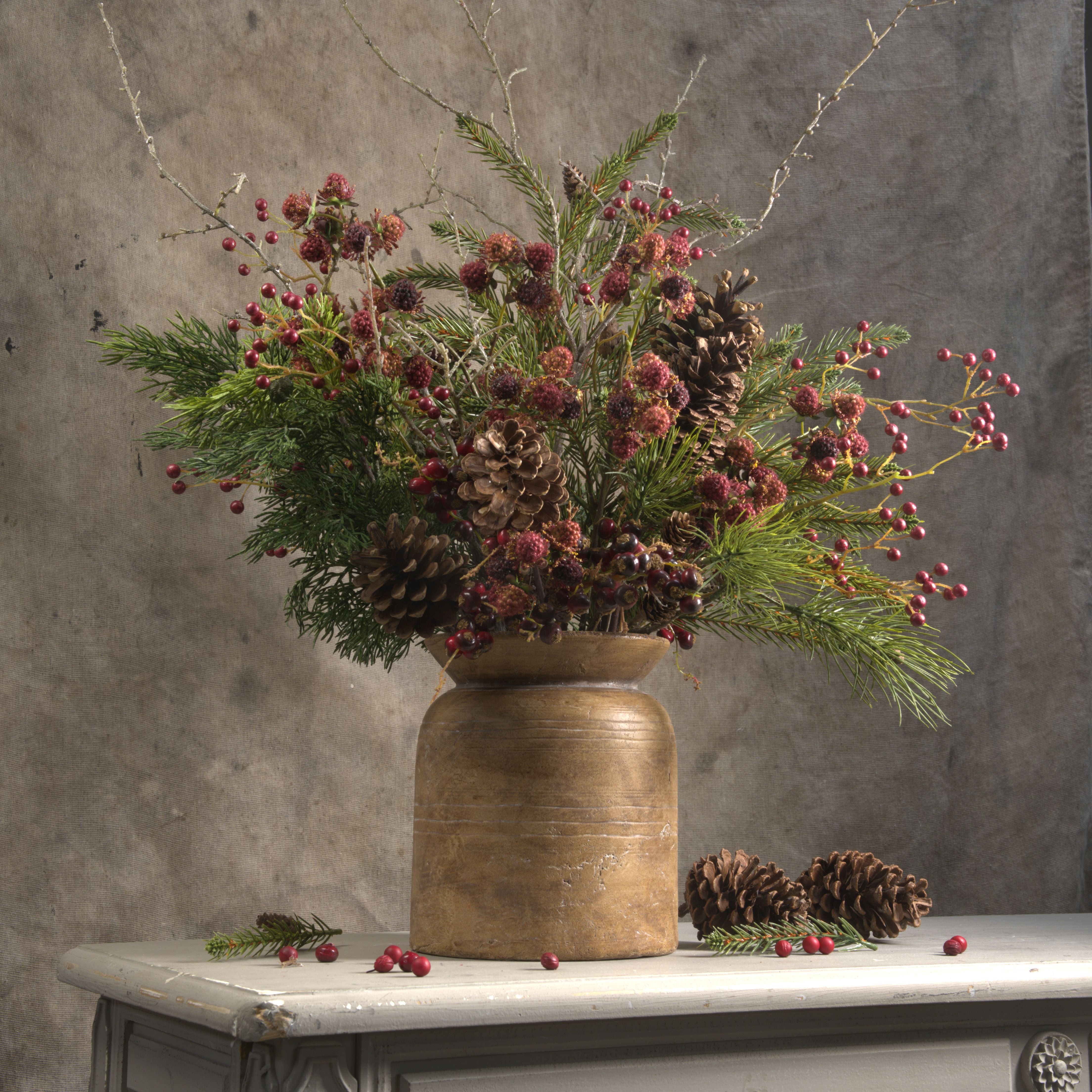 Raspberry, Red Snakeberry & Pine Bouquet