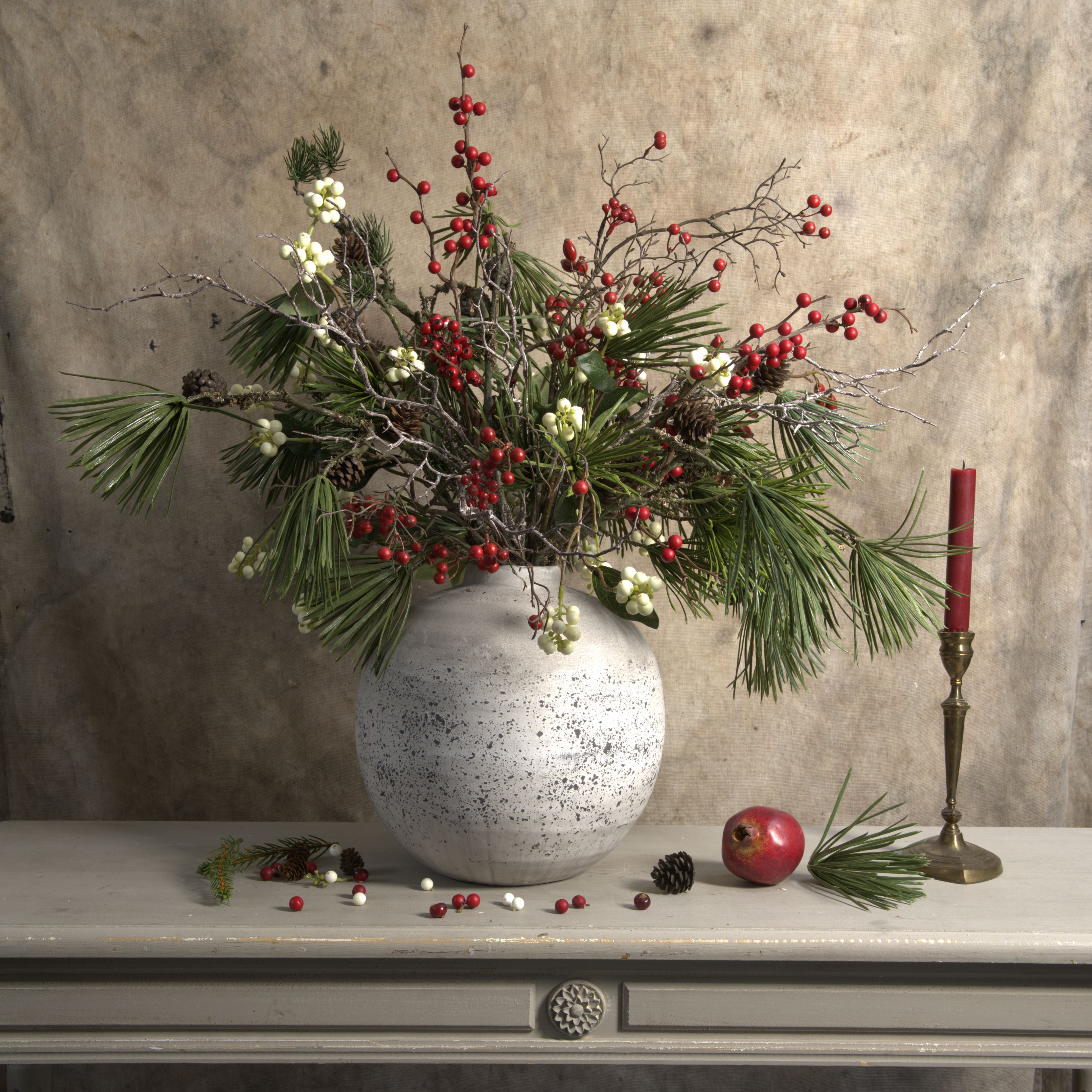 Faux Red and White Berry Bouquet