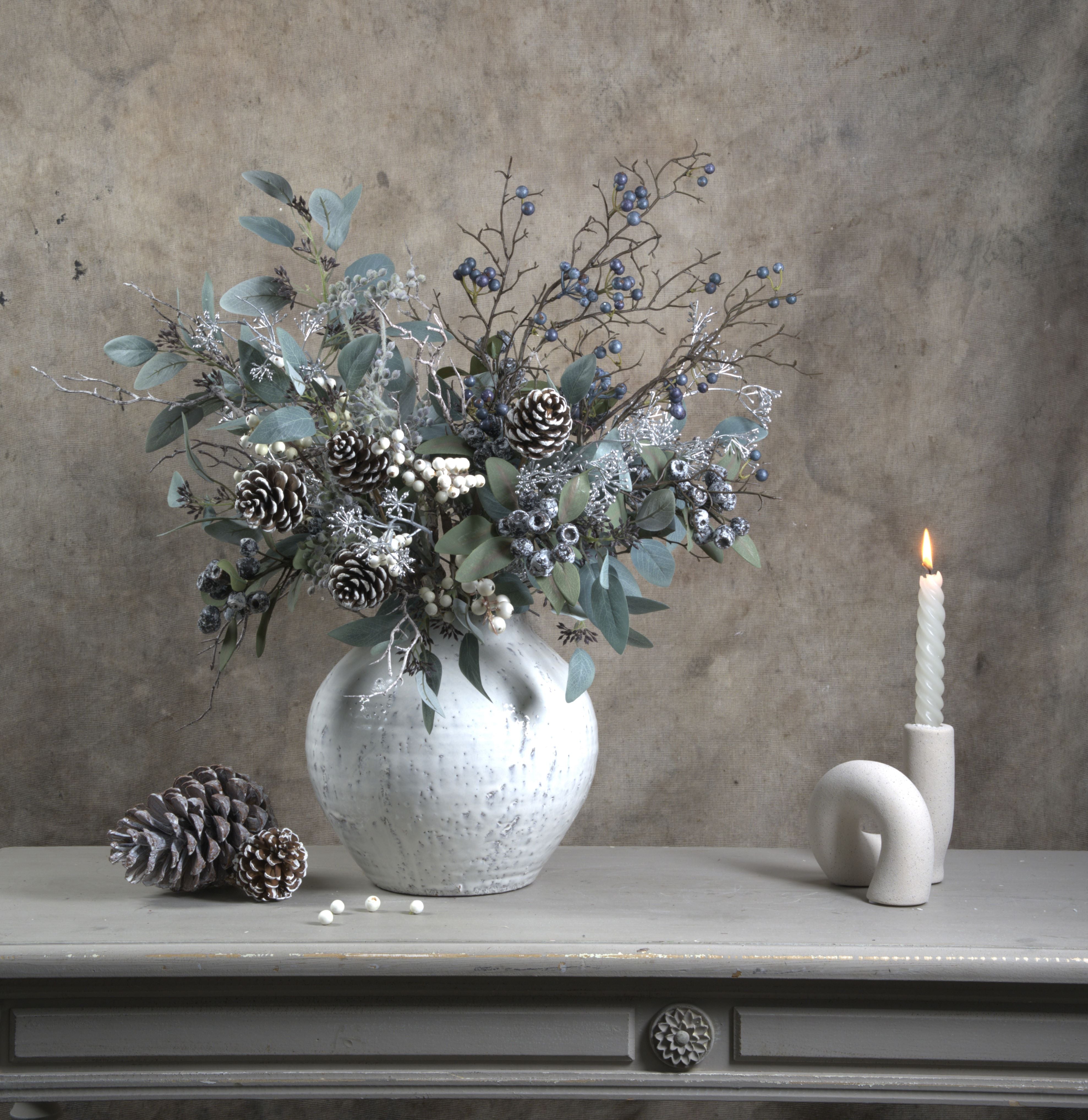 Faux Silver and White Berry Bouquet