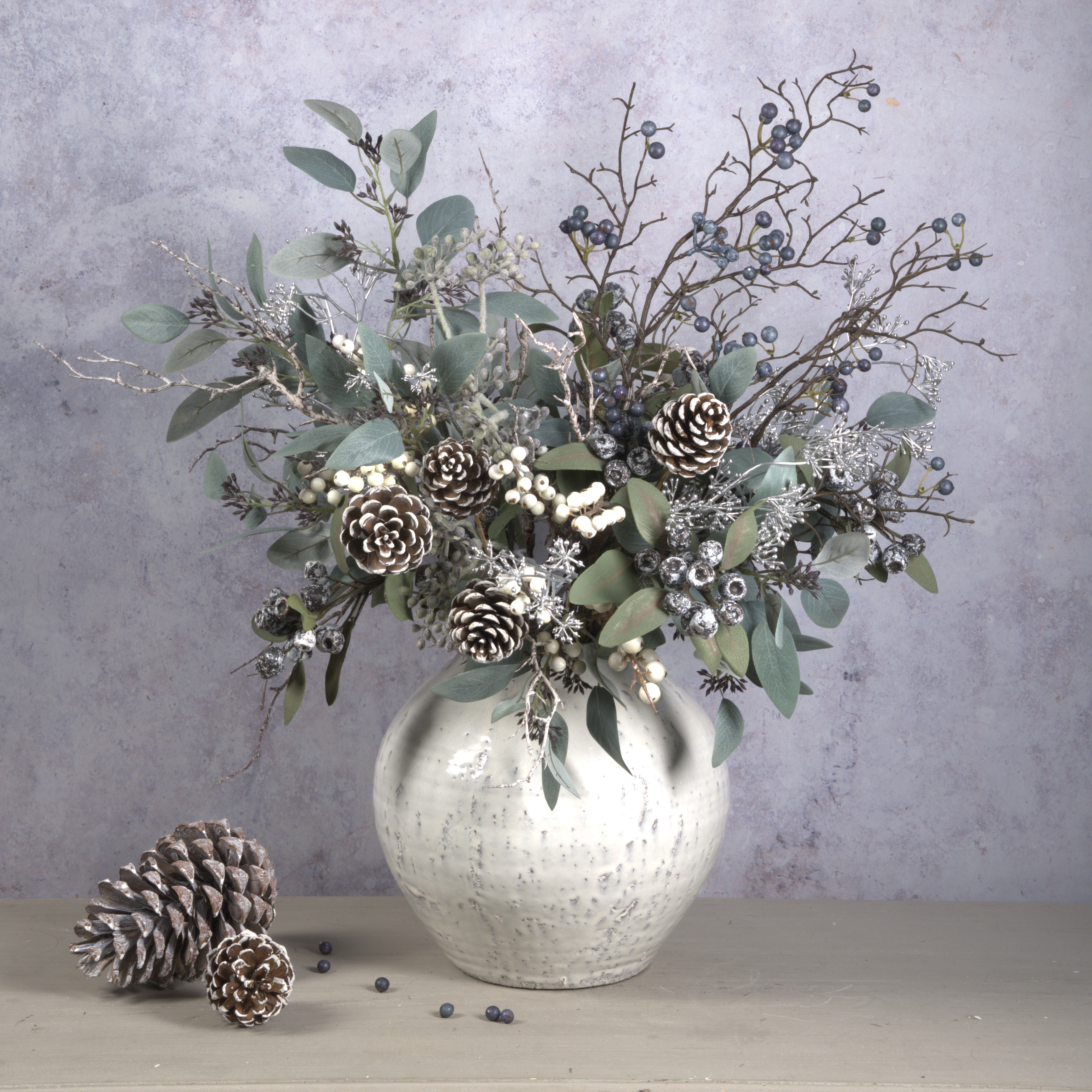 Faux Silver and White Berry Bouquet