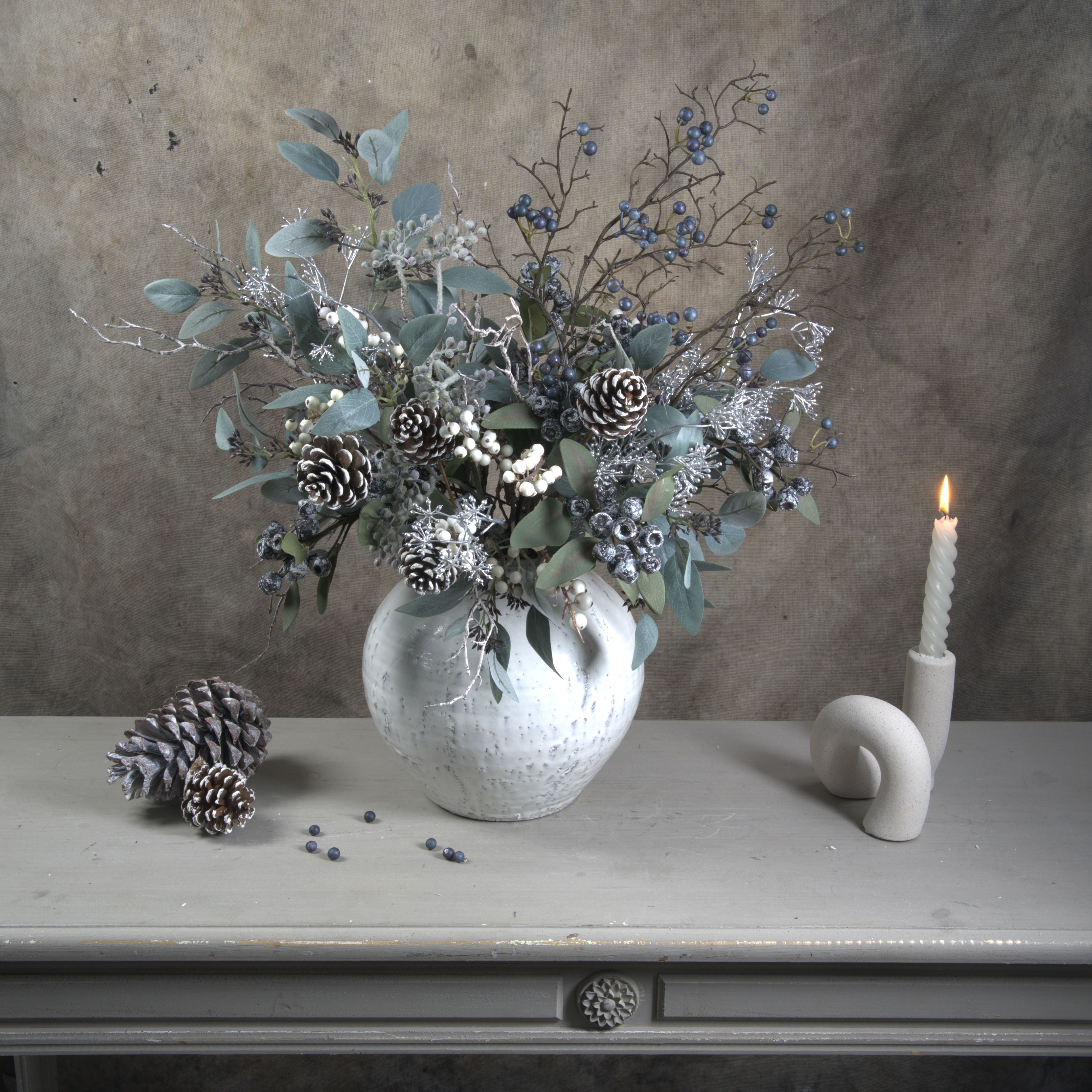 Faux Silver and White Berry Bouquet