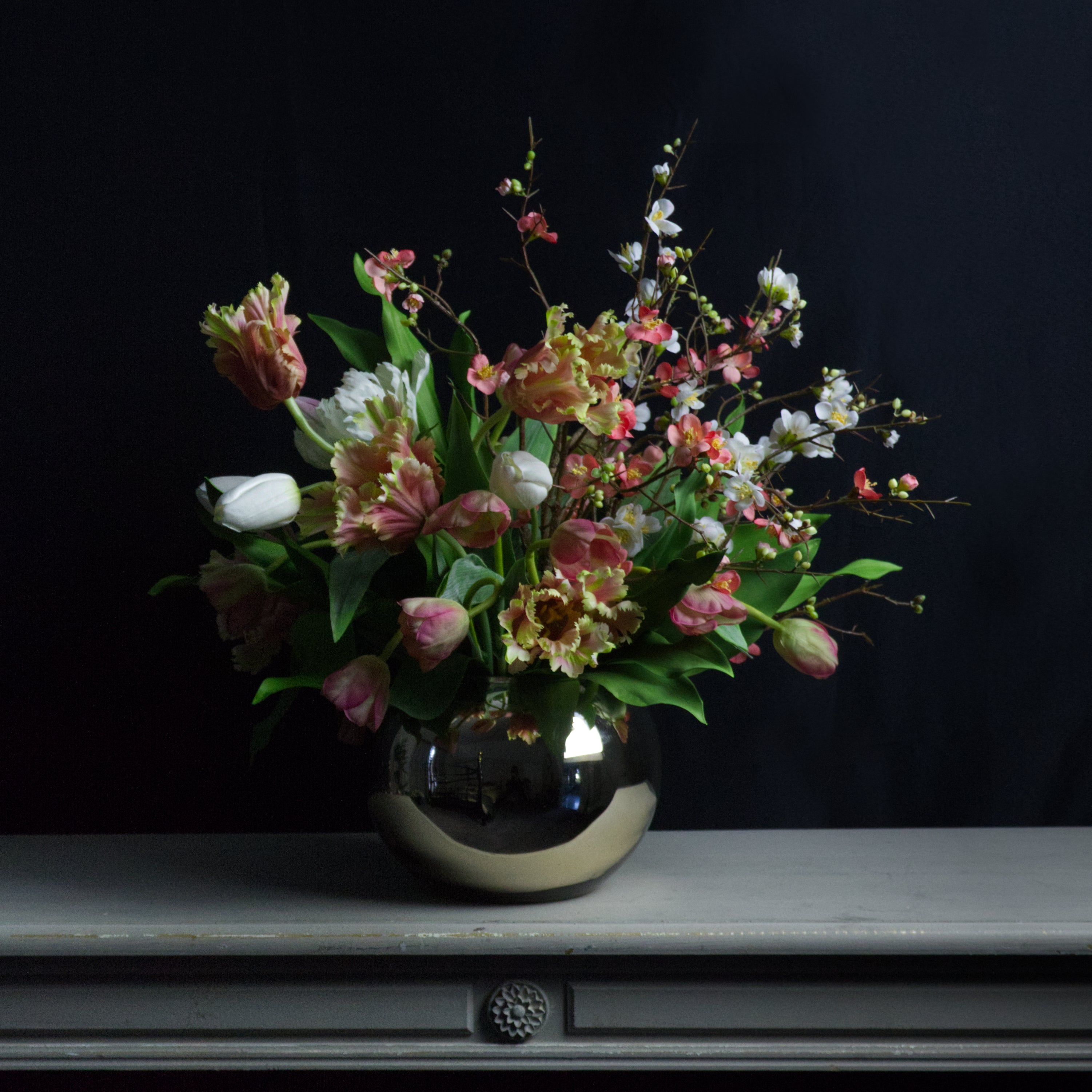 Coral Tulip & Blossom Arrangement